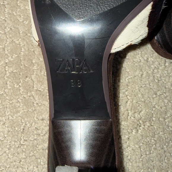 Zara Brown and White Cow Print Slide Mules - Picture 6 of 7